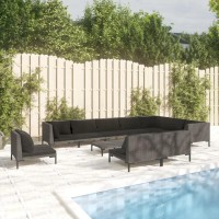 Vidaxl Modern Patio Lounge Set In Dark Gray Poly Rattan - Includes Cushioned Middle And Corner Sofas, Coffee Table