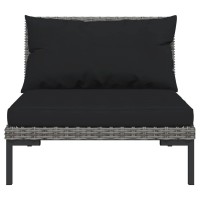 Vidaxl Modern Patio Lounge Set In Dark Gray Poly Rattan - Includes Cushioned Middle And Corner Sofas, Coffee Table