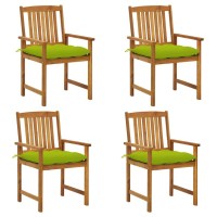 Vidaxl Outdoor Patio Chairs With Cushions - Set Of 4 - Rustic Solid Acacia Wood - Bright Green Cushions - Comfortable Garden Seating