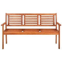 Vidaxl Solid Eucalyptus Wood 3-Seater Patio Bench - Weather Resistant Outdoor Seating With Cream Cushion - Perfect For Garden, Terrace Or Patio