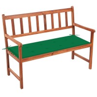 Vidaxl Patio Bench With Cushion - Durable Solid Acacia Wood - Comfort Design With Armrests & Backrest - Green Cushion Included - Outdoor Garden Furniture