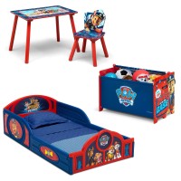 Delta Children Paw Patrol 4Piece Toddler Roominabox Set Includes Sleep And Play Toddler Bed Table 1 Chair And Toy Box