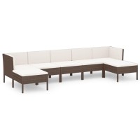 Vidaxl 7 Piece Outdoor Patio Lounge Set With Cushions, Weather-Resistant Poly Rattan, Brown With Cream-White Cushions, Easy To Assemble, Farmhouse Style Patio Furniture