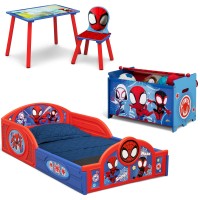 Delta Children Marvel Spidey And His Amazing Friends 4Piece Toddler Roominabox Set Includes Sleep And Play Toddler Bed