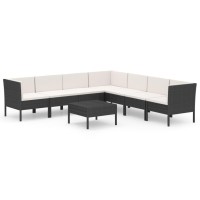 Vidaxl 8 Piece Patio Lounge Set With Weather-Resistant Poly Rattan - Black With Cream White Cushions, Easy Assembly, Perfect For Outdoor, Garden, And Family Gatherings