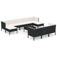 Vidaxl 11 Piece Patio Lounge Set - Lightweight, Modular, Black Poly Rattan, Includes Thick Cushions, Middle And Corner Sofas And Table.