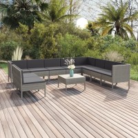Vidaxl 11-Piece Outdoor Patio Lounge Set - Weather-Resistant Pe Rattan Furniture With Cushions - Gray - Modern Farmhouse Style