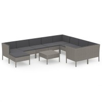 vidaXL 11 Piece Patio Lounge Set with Cushions Poly Rattan Gray 3094506