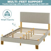 Lifezone Queen Bed Frame With Headboard Linen Upholstered Bed Frame With Wood Slats Support No Box Spring Needed Heavy Duty Feet