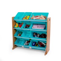 Humble Crew, Natural Wood/Aqua 12 Bin Toy Storage Organizer