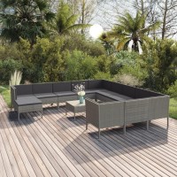 Vidaxl Patio Lounge Set With Cushions | 13 Piece Outdoor Sofa Setting | Modern Farmhouse Style | Durable Powder-Coated Steel Frame And Pe Rattan - Gray And Anthracite, Assembly Required.