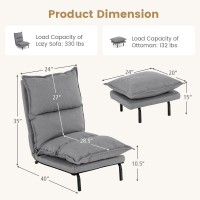 Komfott Floor Lazy Sofa Chair With Ottoman, Modern Recliner Lounge Chair With 6-Level Adjustable Backrest, Faux Linen Fabric Indoor Chaise Lounge For Living Room Bedroom Balcony (Gray)