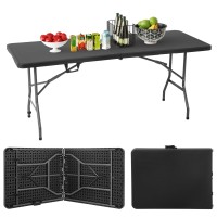 Paylesshere Folding Tables Plastic 6Ft Folding Table Half Portable Foldable Table For For Parties Wedding Bbq Camping Black 6Ft