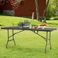 Paylesshere Folding Tables Plastic 6Ft Folding Table Half Portable Foldable Table For For Parties Wedding Bbq Camping Black 6Ft