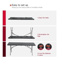 Paylesshere Folding Tables Plastic 6Ft Folding Table Half Portable Foldable Table For For Parties Wedding Bbq Camping Black 6Ft