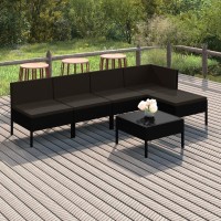 vidaXL 6 Piece Patio Lounge Set with Cushions Poly Rattan Black 3094373