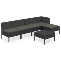 vidaXL 6 Piece Patio Lounge Set with Cushions Poly Rattan Black 3094373