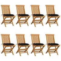 Vidaxl Solid Teak Wood Patio Chairs With Black Cushions - Durable, Easy-To-Clean, Foldable, Lightweight And Comfortable - 8-Piece Set For Outdoor Dining And Relaxation