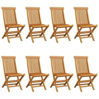 Vidaxl Solid Teak Wood Patio Chairs With Black Cushions - Durable, Easy-To-Clean, Foldable, Lightweight And Comfortable - 8-Piece Set For Outdoor Dining And Relaxation