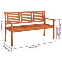 Vidaxl 2-Seater Patio Bench With Cushion, Outdoor Seating In Solid Eucalyptus Wood, Oil-Finished Weather-Resistant Furniture, Perfect For Garden, Terrace & Patio