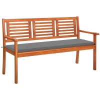 Vidaxl 3-Seater Patio Bench With Cushion - Robust & Comfortable Seating Made From Solid Eucalyptus Wood - Perfect For Gardens, Terraces, And Patios