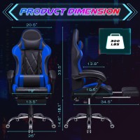 Shahoo Gaming Chair With Footrest And Massage Lumbar Support Ergonomic Computer Seat Height Adjustable With 360Swivel And Headr