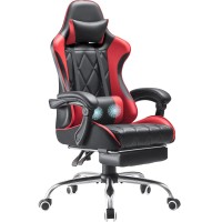 Shahoo Gaming Chair With Footrest And Massage Lumbar Support Ergonomic Computer Seat Height Adjustable With 360Swivel And Headr