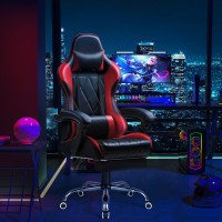 Shahoo Gaming Chair With Footrest And Massage Lumbar Support Ergonomic Computer Seat Height Adjustable With 360Swivel And Headr