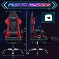 Shahoo Gaming Chair With Footrest And Massage Lumbar Support Ergonomic Computer Seat Height Adjustable With 360Swivel And Headr