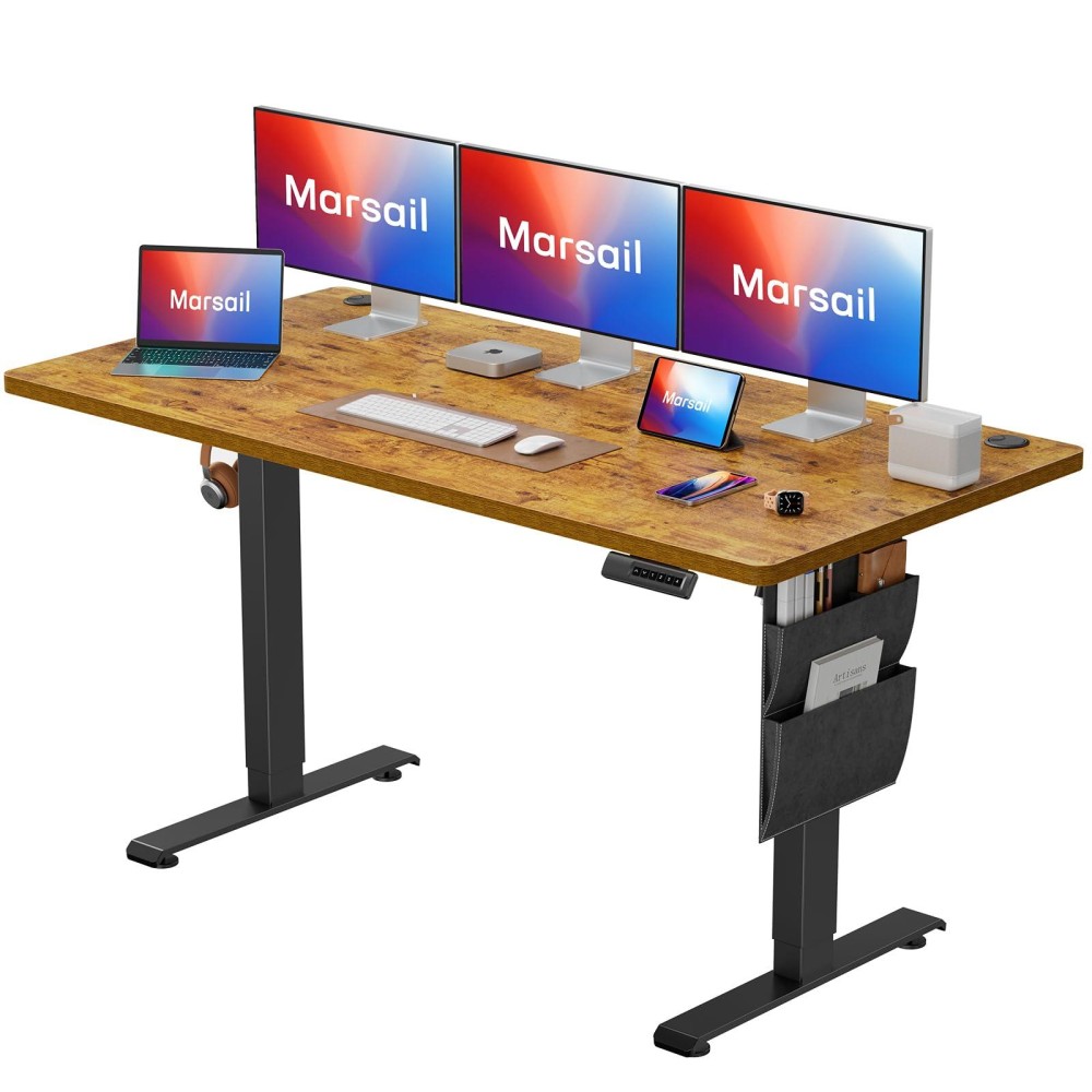 Marsail Standing Desk Adjustable Height, 63Inch Electric Standing Desk With Storage Bag, Stand Up Desk For Home Office Computer Desk Memory Preset With Headphone Hook