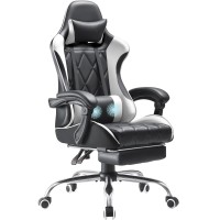 Shahoo Gaming Chair With Footrest And Massage Lumbar Support Ergonomic Computer Seat Height Adjustable With 360Swivel And Headr