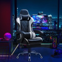 Shahoo Gaming Chair With Footrest And Massage Lumbar Support Ergonomic Computer Seat Height Adjustable With 360Swivel And Headr