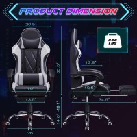 Shahoo Gaming Chair With Footrest And Massage Lumbar Support Ergonomic Computer Seat Height Adjustable With 360Swivel And Headr