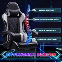 Shahoo Gaming Chair With Footrest And Massage Lumbar Support Ergonomic Computer Seat Height Adjustable With 360Swivel And Headr