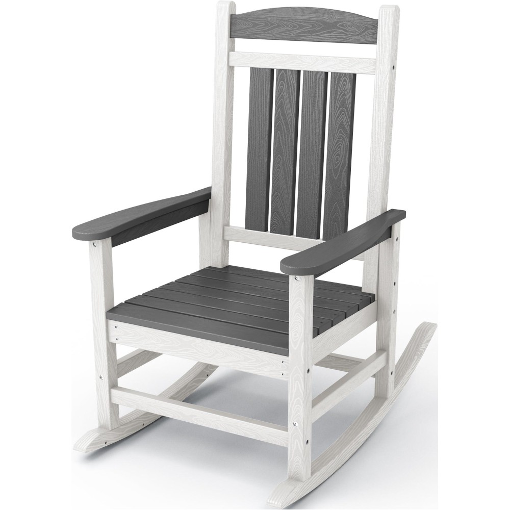 Kingyes Hdpe Rocking Chairs Outdoor Patio Rocking Chairs With 330Lbs Support Smooth Porch Rocker For Deck Lawn Yard Gray Whit