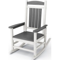 Kingyes Hdpe Rocking Chairs Outdoor Patio Rocking Chairs With 330Lbs Support Smooth Porch Rocker For Deck Lawn Yard Gray Whit