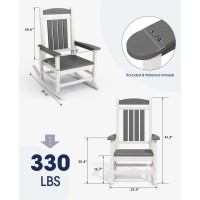 Kingyes Hdpe Rocking Chairs Outdoor Patio Rocking Chairs With 330Lbs Support Smooth Porch Rocker For Deck Lawn Yard Gray Whit