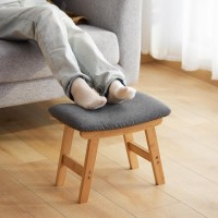 Foot Stool Ottoman Foot Rest Bamboo Foot Stool Under Desk Small Stool For Living Room Bedroom And Kitchen Natural Legs Gray