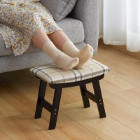 Foot Stool Ottoman Foot Rest Bamboo Foot Stool Under Desk Small Stool For Living Room Bedroom And Kitchen Black Legs Stripes