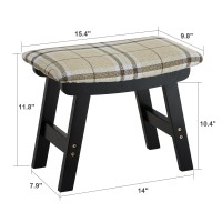 Foot Stool Ottoman Foot Rest Bamboo Foot Stool Under Desk Small Stool For Living Room Bedroom And Kitchen Black Legs Stripes