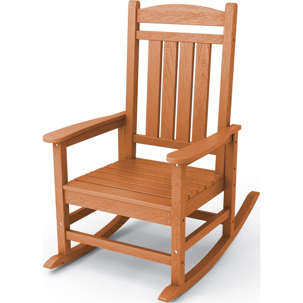 Kingyes Outdoor Rocking Chairs Weather Resistant Patio Rocking Chairs High Back Porch Rocker For Adult Orange