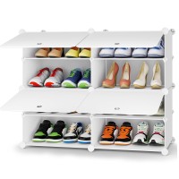 Homidec Shoe Rack 4 Tier Shoe Storage Cabinet 16 Pair Plastic Shoe Shelves Organizer For Closet Hallway Bedroom Entryway