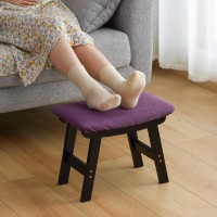 Foot Stool Ottoman Foot Rest Bamboo Foot Stool Under Desk Small Stool For Living Room Bedroom And Kitchen Black Legs Purple