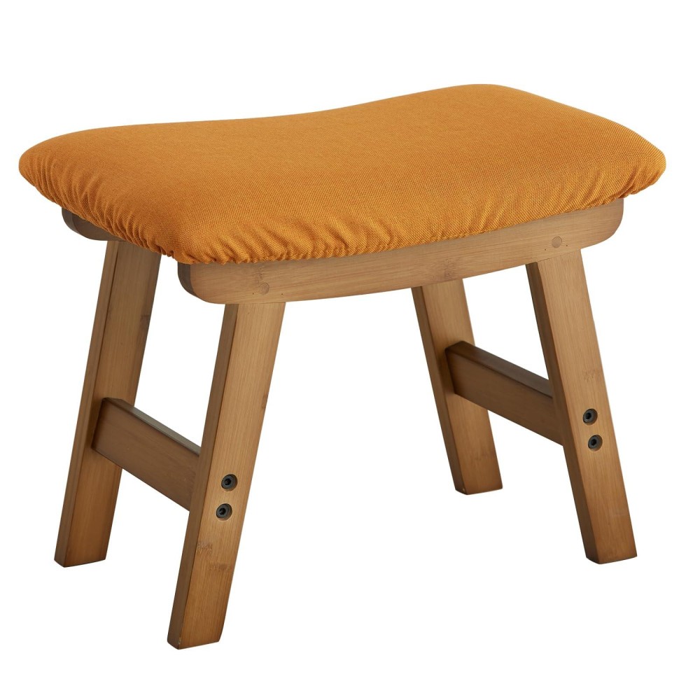 Foot Stool Ottoman Foot Rest Bamboo Foot Stool Under Desk Small Stool For Living Room Bedroom And Kitchen Brown Legs Orange