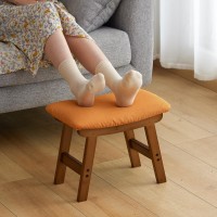 Foot Stool Ottoman Foot Rest Bamboo Foot Stool Under Desk Small Stool For Living Room Bedroom And Kitchen Brown Legs Orange