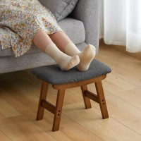 Foot Stool Ottoman Foot Rest Bamboo Foot Stool Under Desk Small Stool For Living Room Bedroom And Kitchen Brown Legs Gray St