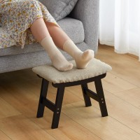 Foot Stool Ottoman Foot Rest Bamboo Foot Stool Under Desk Small Stool For Living Room Bedroom And Kitchen Black Legs Beige S