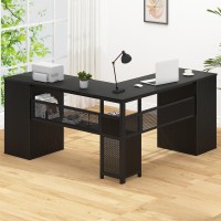 Hsh Black L Shaped Desk With File Drawers Shelves Reversible Corner Metal Wood Computer Desk With Storage Cabinet Modern Large