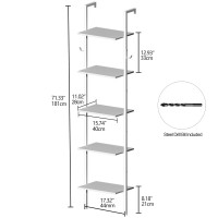 Tohomeor Industrial Bookshelf Wall Mounted 5-Tiers Ladder Shelf Wooden And Metal Bookshelf Open Display Storage Rack For Living Room Bedroom Home Office (Small, White)