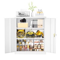 Greenvelly 74 Metal Storage Cabinet With Wheels And Pegboard White Lockable Garage Cabinets With 2 Doors And 4 Adjustable She